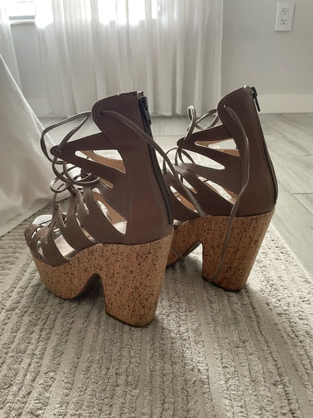 BOTTER Taupe Lace-Up Cork Platform Heeled Sandals